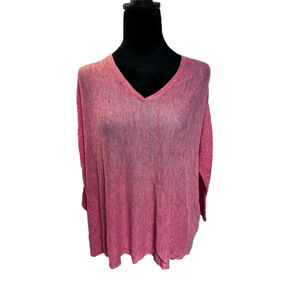 Eileen Fisher Women's XS Pink Linen V-Neck Pullover oversized Sweater 3/4 Sleeve